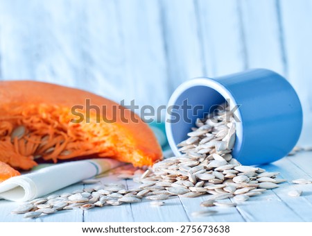 pampkin seed and pumpkin on a table
