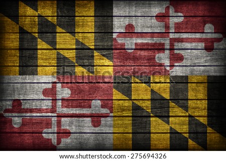 Maryland flag pattern on wooden board texture ,retro vintage style