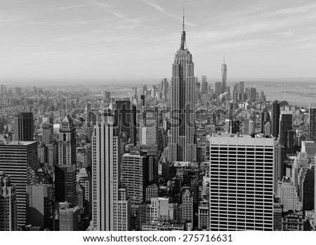 Cityscape of skyscrapers and buildings with Manhattan skyline in New York City