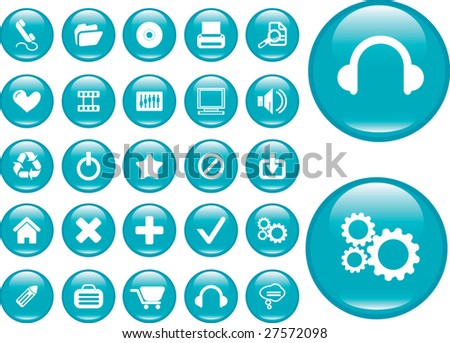 glossy blue buttons for web applications - vector set