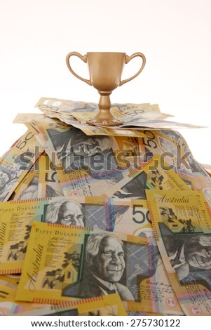 Australian Money - Aussie currency with tiny trophy