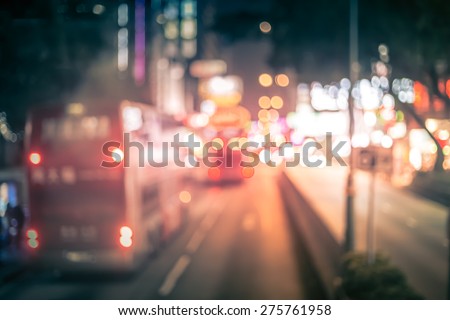 Abstract bokeh city night background with vintage color tone tuned