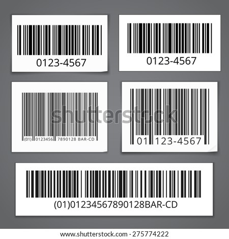 Bar codes set of white sticky notes with shadows. Vector illustration isolated