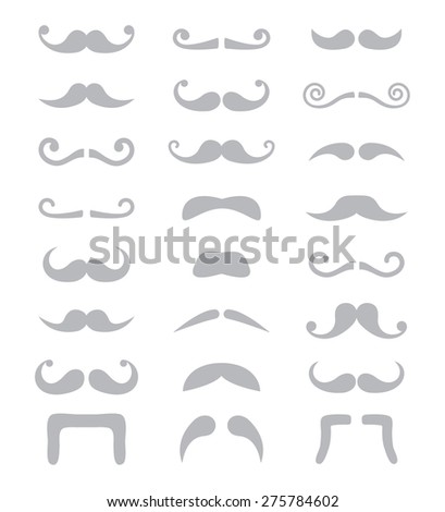 Grey moustache or mustache, seniors vector icons set 