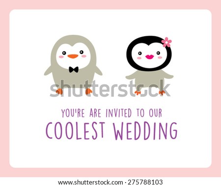 penguin coolest wedding invitation card