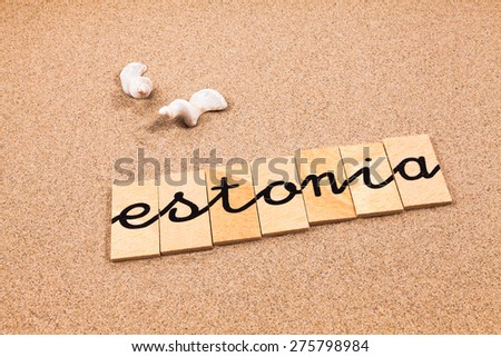 Words formed from small pieces of wood containing a sun and beach tourist destination, estonia
