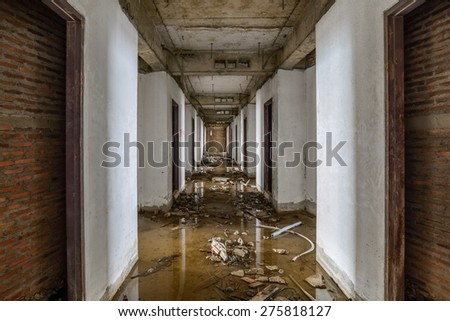 Abandoned buildings were flooded. Royalty-Free Stock Photo #275818127
