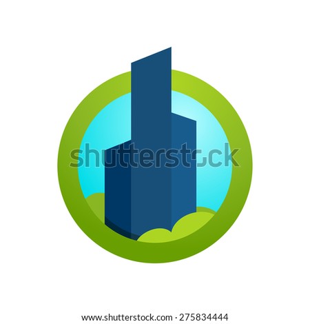 Vector city buildings in round icon. Business Real Estate building abstract vector logo. Realty icon.