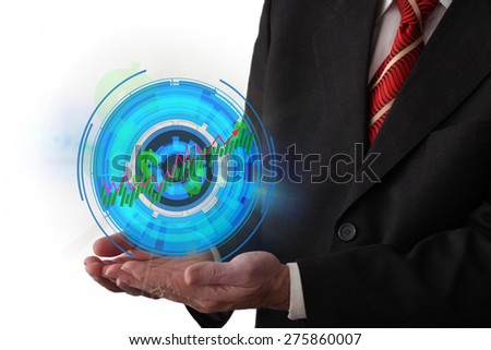 Businessman Displaying A Financial Rise via Hologram - Futuristic Aura