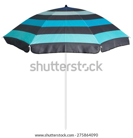 Blue striped umbrella isolated on white. Clipping path included.