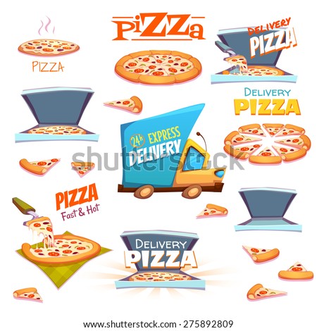 Vector set of Pizza icons, labels, signs, symbols and design elements.