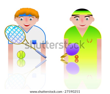 people icons sport - tennis and ping pong. white background and reflection