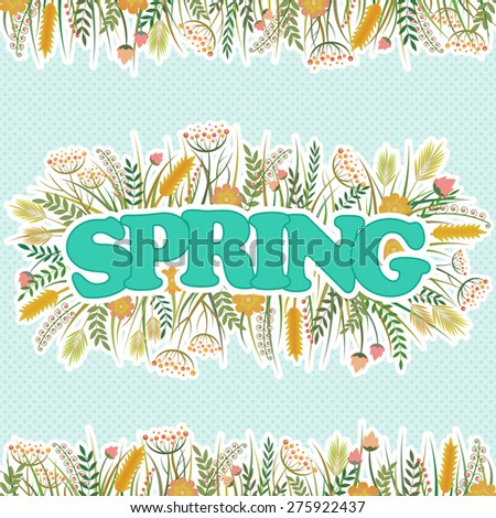 Spring word with flowers and plants
