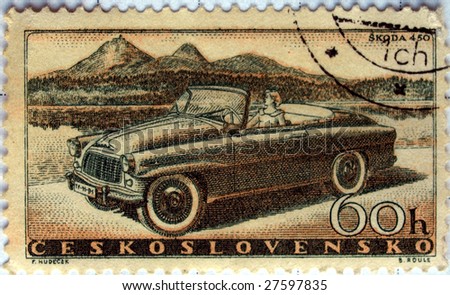 Czechoslovakia mail postage stamp depicting a Skoda 450 car Royalty-Free Stock Photo #27597835