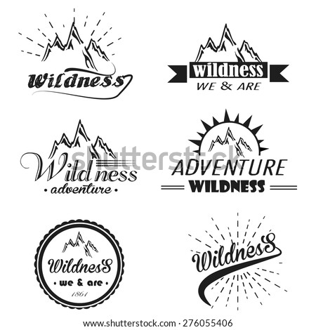 vector set of wilderness and nature exploration vintage logos, emblems, silhouettes and design elements