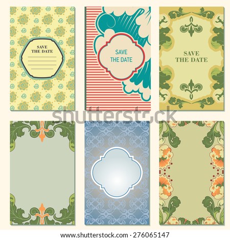 Set of vector card templates for Save The Date and any cards, invitations.