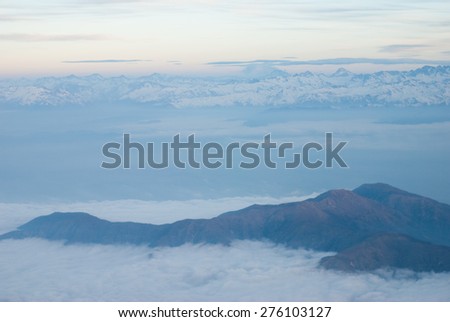 aerial view - andes mountains, sky and white clouds
