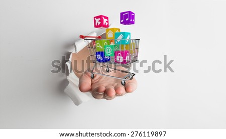 Hand presenting through paper against white background with vignette