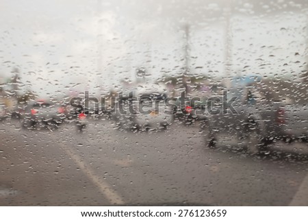 water drop  rain   on road blur background