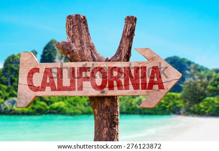 California wooden sign with beach background