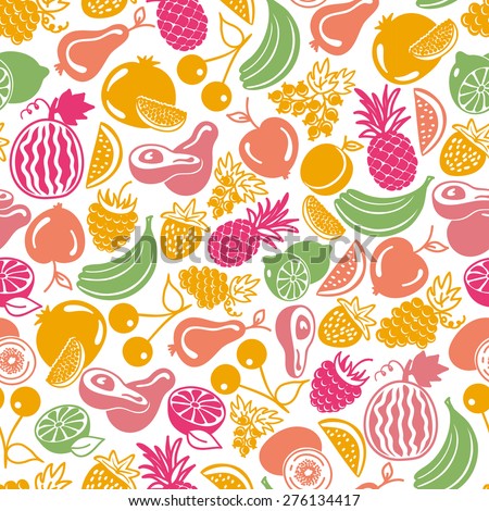 seamless pattern vector fruits and berries icons on white background