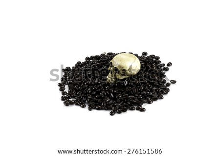 Coffee bean  and skull on white background