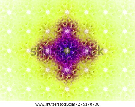 Detailed abstract background in high resolution with a light pastel yellow,pink,purple distorted hexagonal pattern centered around black stars/flowers in rows and columns