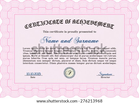 Sample Certificate. Diploma of completion.With background. Retro design. 