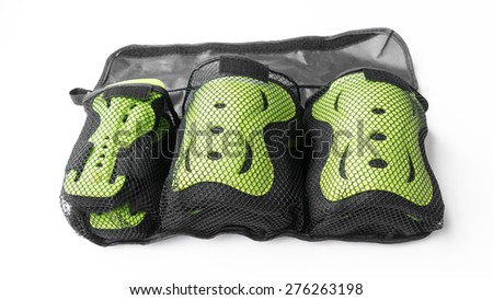 Wrist guard, knee guard and elbow guard protector for skateboarding. Isolated on white background.