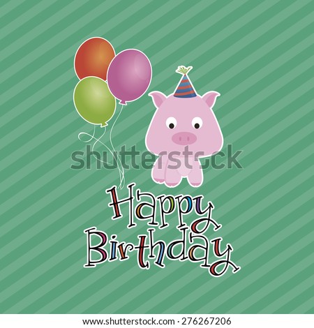 Colored background with text and a happy animal for birthday. Vector illustration