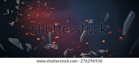 Broken glass with fire sparks background