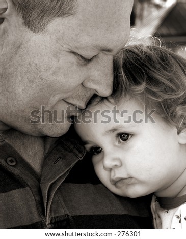 Close up of father and daughter in black and white