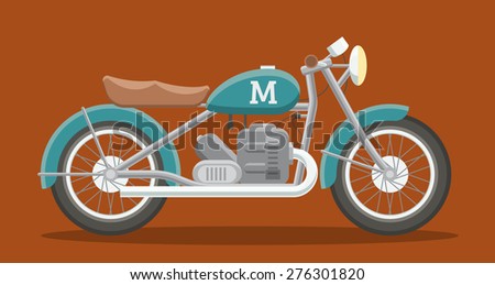 Retro motorcycle side view vector illustration. Flat cartoon style EPS10 vector motorbike.