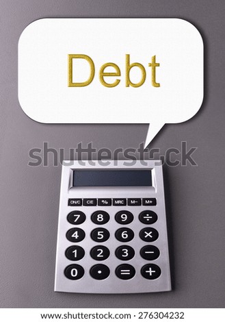 calculator with conversation icon showing - debt