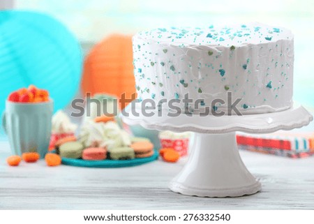 Birthday decorated cake on colorful background