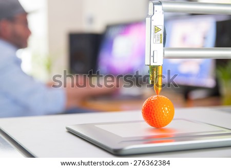 New generation of 3D Printing Machine printing a piece of plastic. For use in small spaces, Office or Private use Royalty-Free Stock Photo #276362384