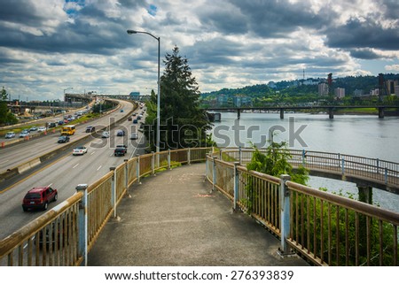 Pedestrian ramp to the Morrison Bridge, in Portland, Oregon.