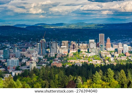 View of the Portland skyline from Pittock Acres Park, in Portland, Oregon.