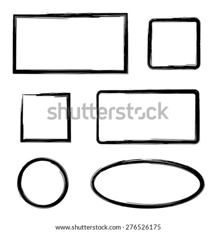 Black ink grunge texture frames. Contour lines vector clip art isolated on white