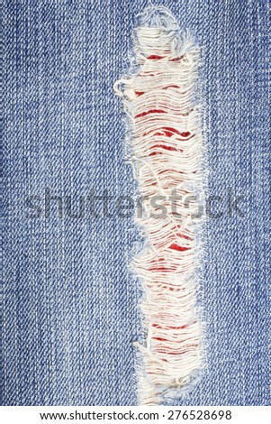Torn denim jeans texture.
