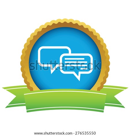 Round icon with ribbon, with two text bubbles, isolated on white