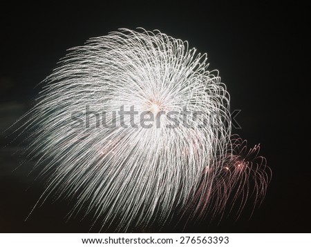 spectacular beautiful bright fireworks in a white bowl in a black night sky