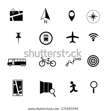 Map location direction and transportation icons