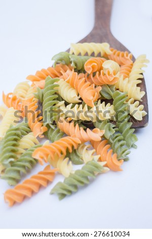 Multicolor fusilli prepare for pasta cuisine, stock photo