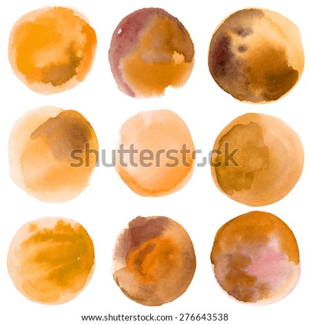 Set watercolor blobs, isolated on white background. Shape design blank watercolor colored rounded shapes web buttons on white background. Vector