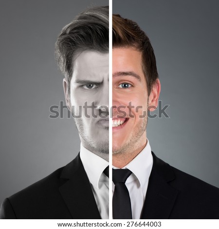 Portrait Of Businessman With Two Face Expression Royalty-Free Stock Photo #276644003