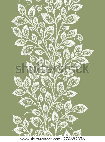 Lace leaves vertical seamless pattern.