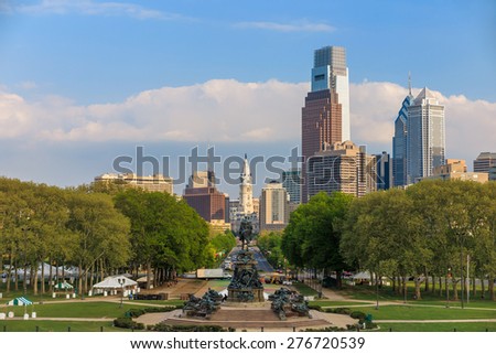 Beautiful Philadelphia skyline with blue sky