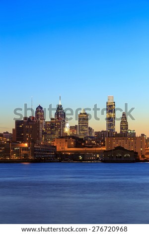 Panorama of Philadelphia skyline at sunset

