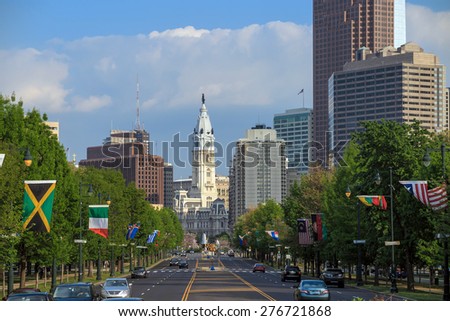 Beautiful Philadelphia skyline with blue sky